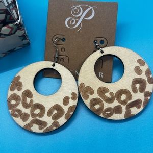 Plunder Design Wood Leopard style earrings~New in box
